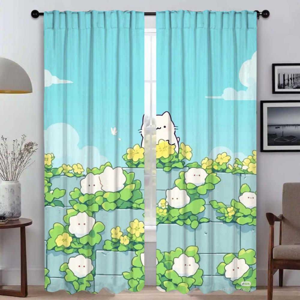 Summer Kitchen Curtains for Camera Modern Living Room Curtains 2 Pieces Tulle for Bedroom Shades Halloween Decoration Partition