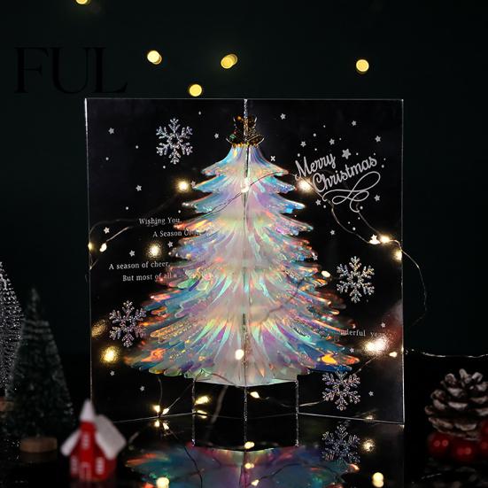 Birthday Greeting Card for Friends 3D Christmas Tree Card, Glitter Pop Up Unique Gift Family Members Winter Holiday Cards New Year Xmas Party