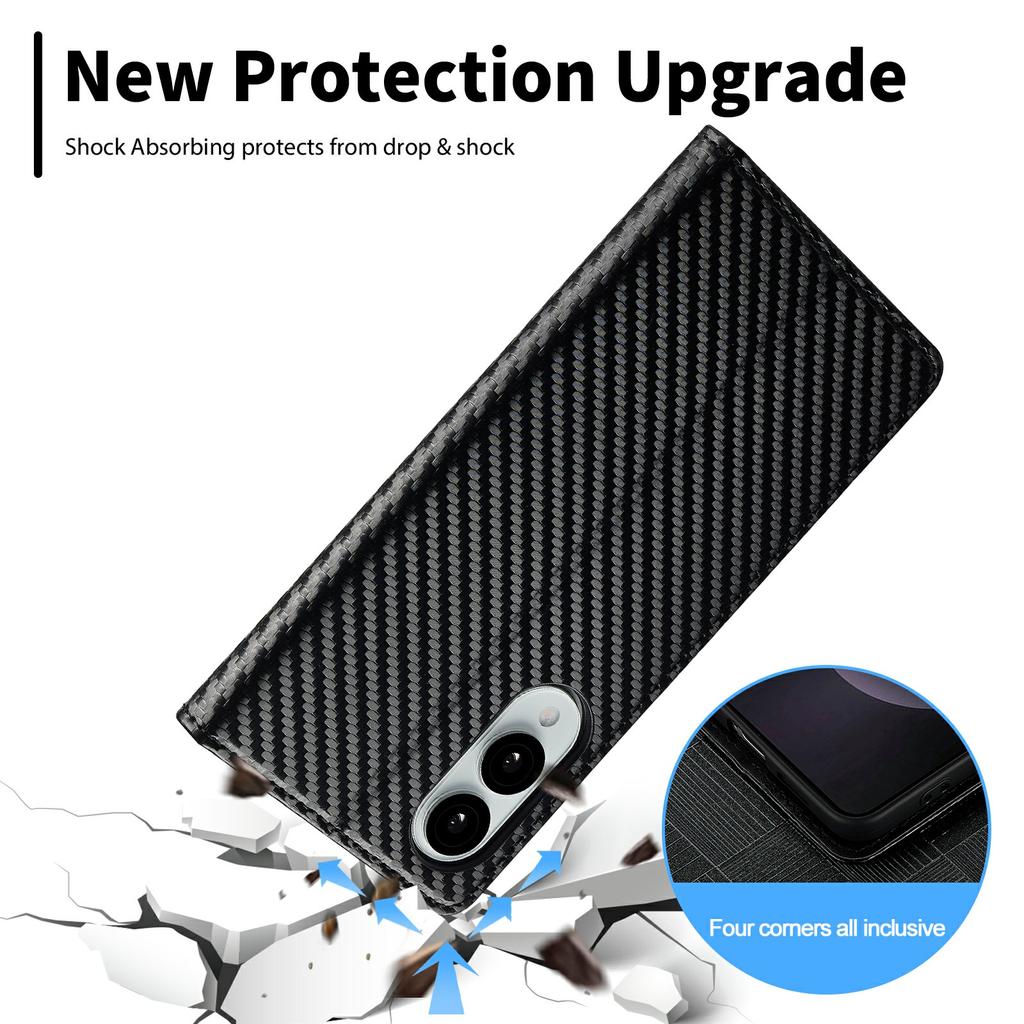 LC.IMEEKE For Samsung Galaxy S25 Edge Case Carbon Fiber Texture Phone Cover Stand Card Holder