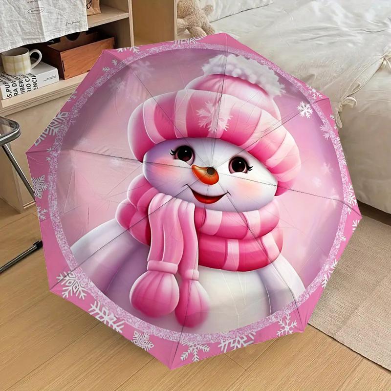 1pc Snowman Fashionable Automatic Opening/Closing Folding Umbrella with 8 Iron Bones, Plastic Handle yy251015055
