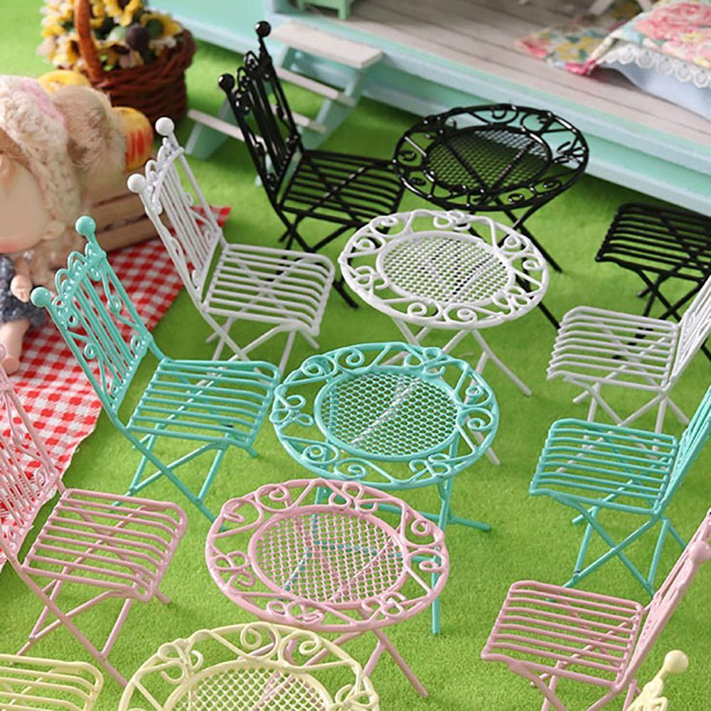 Dolls House European Style Scene Model Fairy Garden Seat Miniature Furniture Dollhouse Table Chair