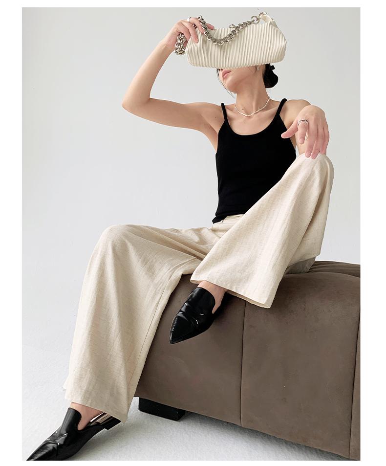 Women's Summer Wide-Leg Cotton Linen Trousers - Loose, Floor-Length, Casual Tencel Pants