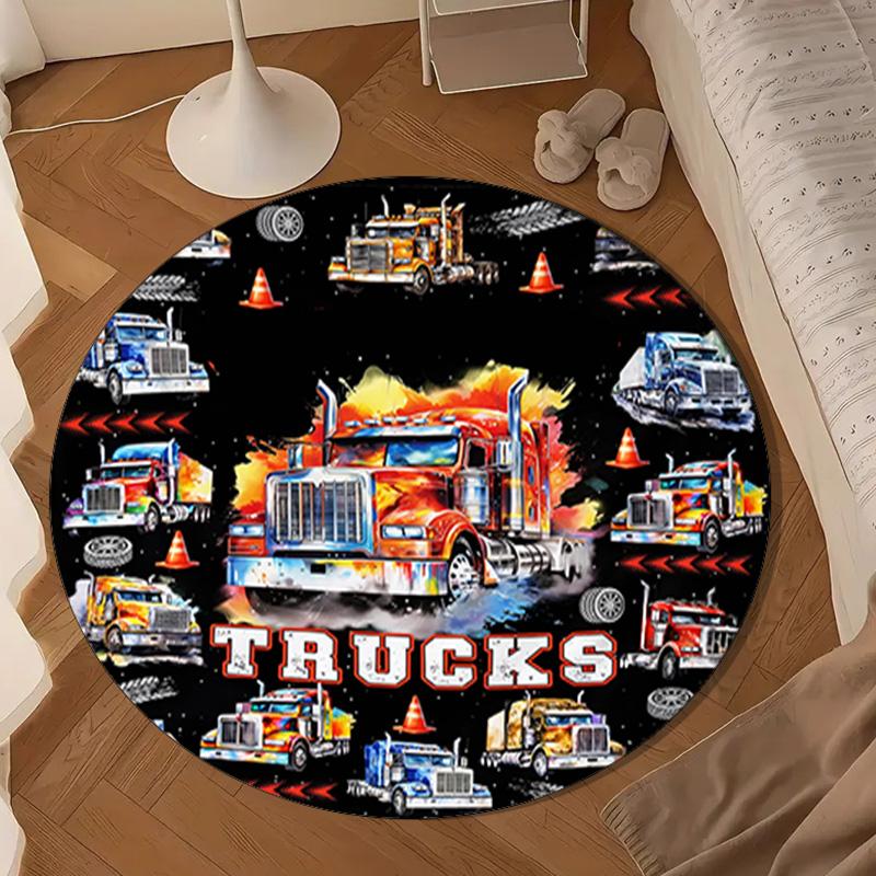 Construction excavator Round Rug for Livingroom,Bedroom, Palyroom, Chair Rug, Area rug, Circle Carpet, Large Size Fan Christmas gift