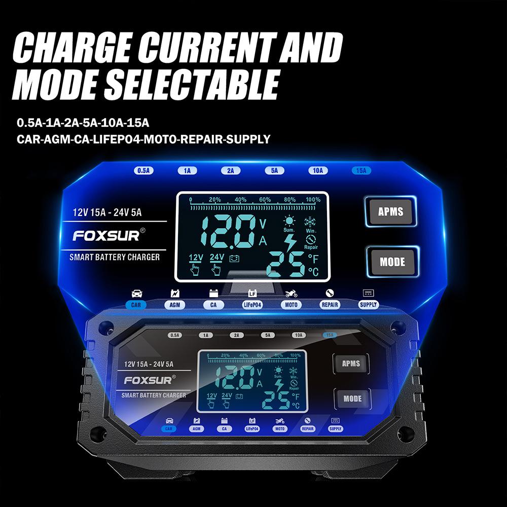 Full Automatic Car Battery Charger 12V/24V Intelligent LCD Display Protect Quick Charger Multiple Protections