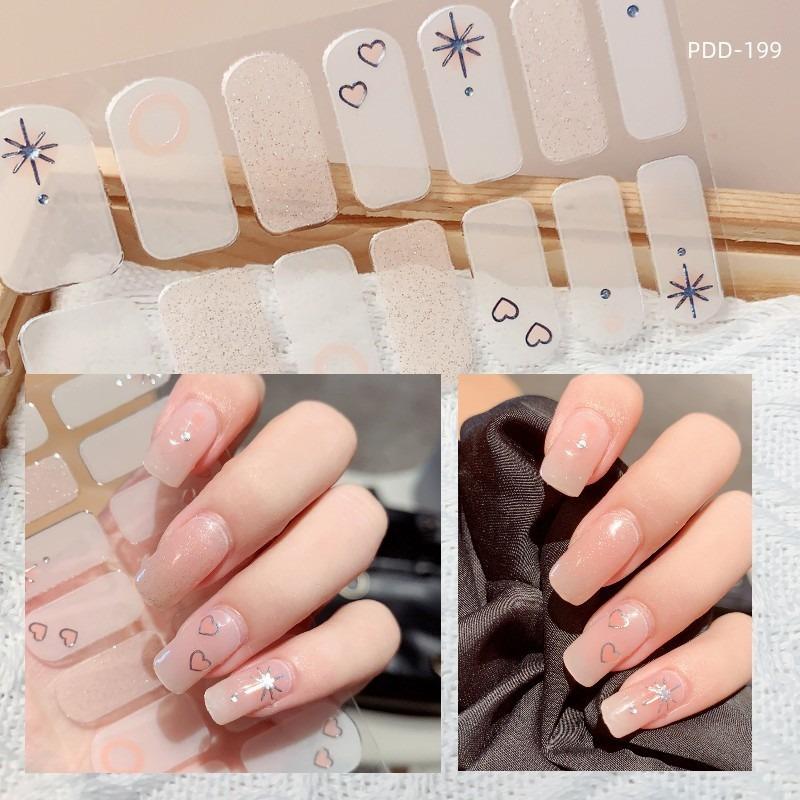 60 стилей DIY полуотвержденные гелевые наклейки для ногтей долговечные однотонные свежие цветы весной полоски для ногтей патч-слайдер наклейка с полным покрытием