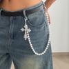 Pants Chain Faux Pearls Metal Flower Decor Wallet Chain Multi-layered Design Hip-hop Style Wallet Chain Wearable Art Accessory