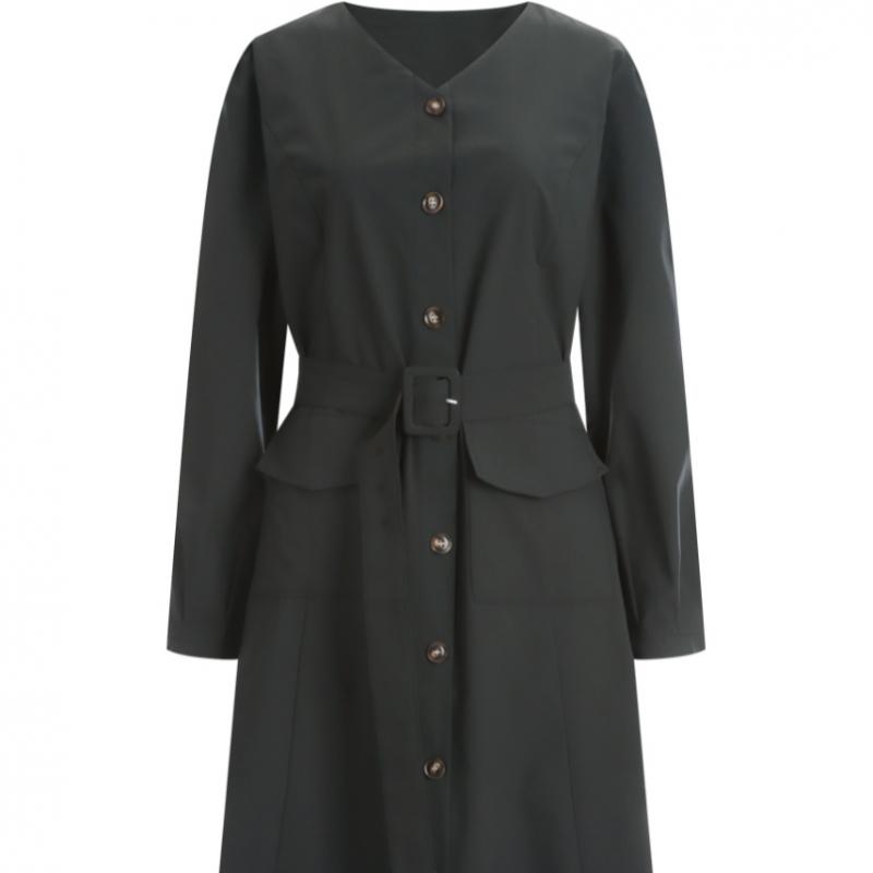 Shop Women No Collar Waist Belt Front Button Pocket Midi Long Dress Cat Wdr 12
