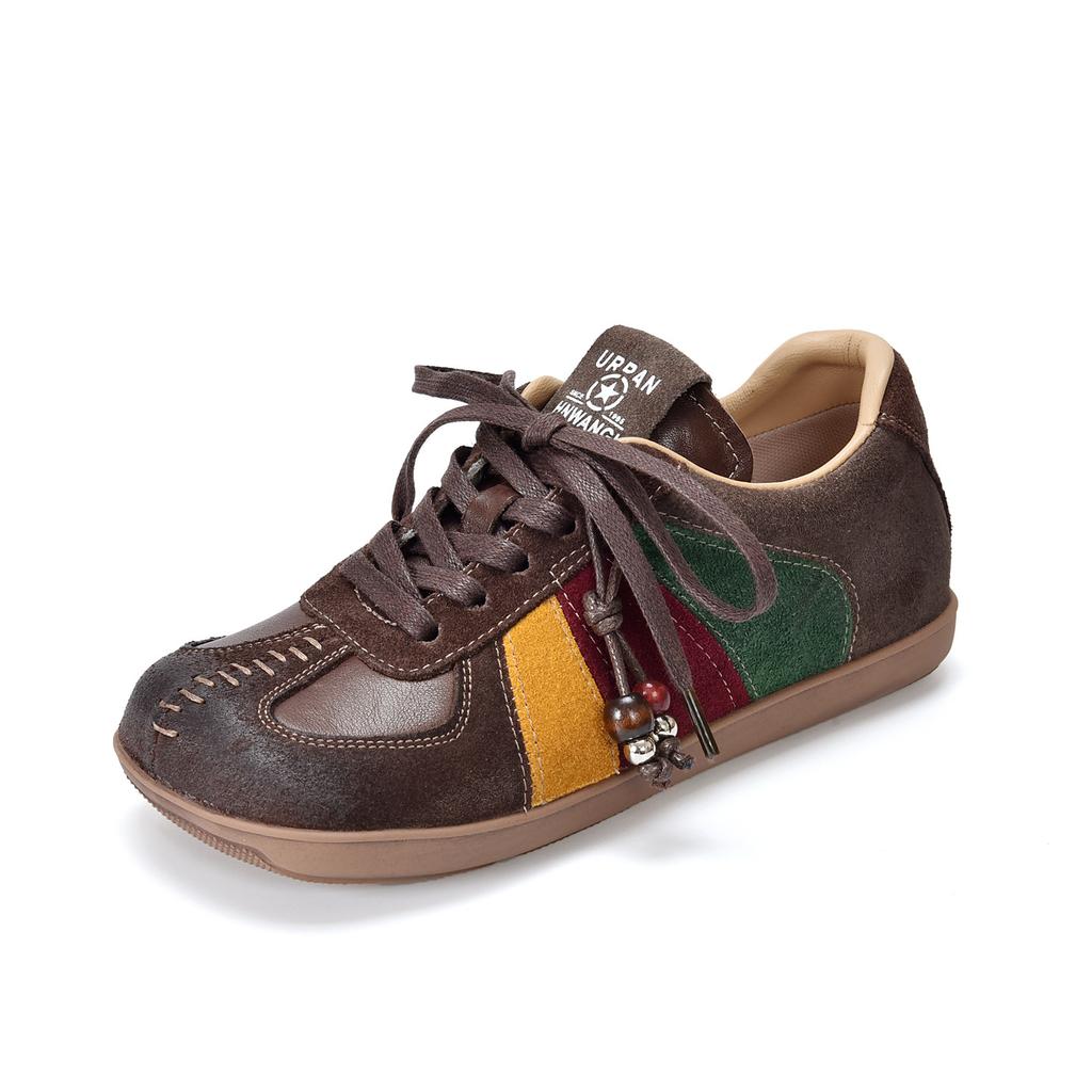 Johnature Женская обувь на плоской подошве со шнуровкой, из натуральной кожи, в стиле ретро, смешанных цветов, универсальная, на все сезоны