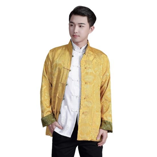 Мужская рубашка в китайском стиле, костюм Тан, рубашка с воротником-стойкой, имитация атласа, двусторонний принтованный топ, просторная цветная рубашка для повседневной носки на праздниках