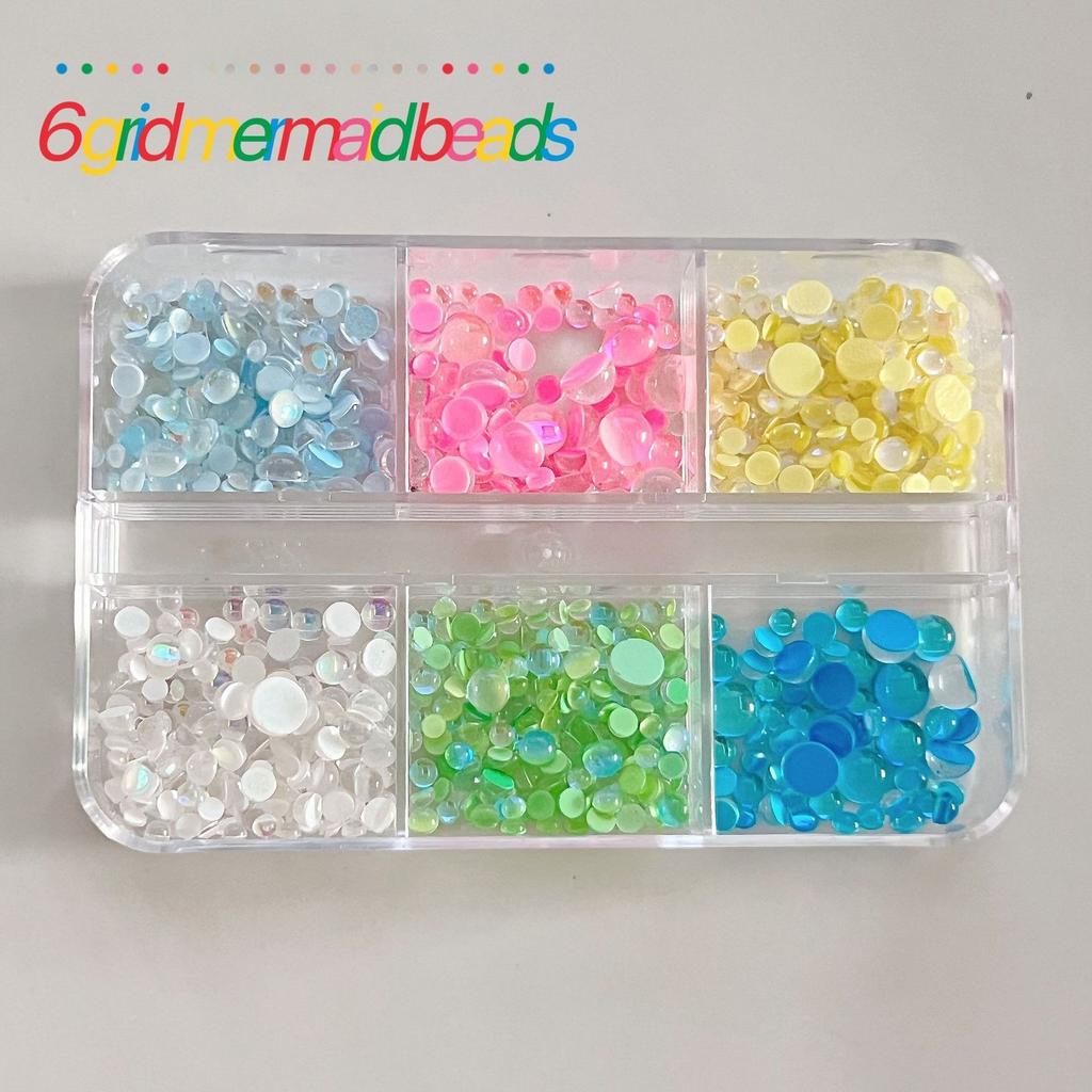 6/12 Grids Assorted Macaron Flat Bottom Pearlescent Rhinestones, Semi-Circular Illusory Decorative Manicure Pearls, Unscented Nail Supplies Nails Nail
