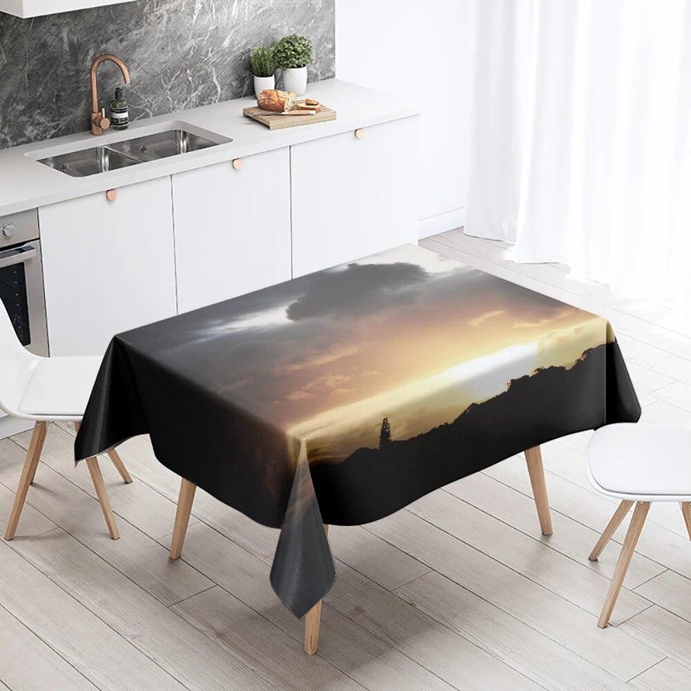 Скатерть с пейзажем заката, вечерние, ресторан, банкетный декор, устойчивая к пятнам, водонепроницаемая, украшение для домашнего стола