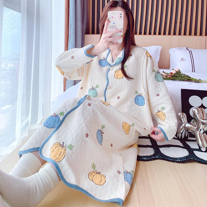 Уютный халат для беременных и ночная сорочка для кормления с нагрудными вкладышами - Теплый кардиган для послеродового периода и платье для послеродового восстановления