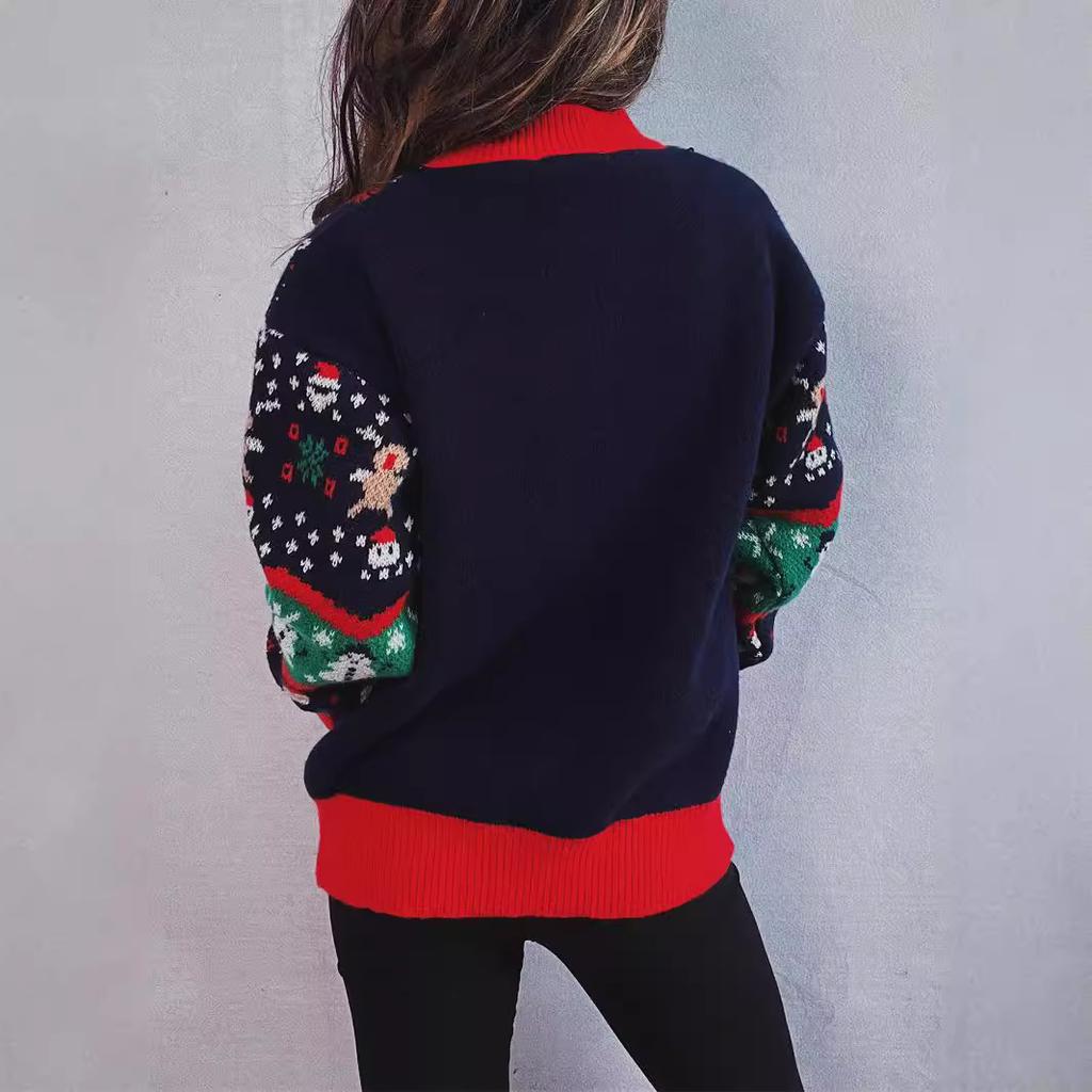 Christmas Sweater Autumn and Winter New Style Knitted Jacquard Acrylic Loose High Neck Long Sleeved Lazy Pullover New Year Sweater 3528