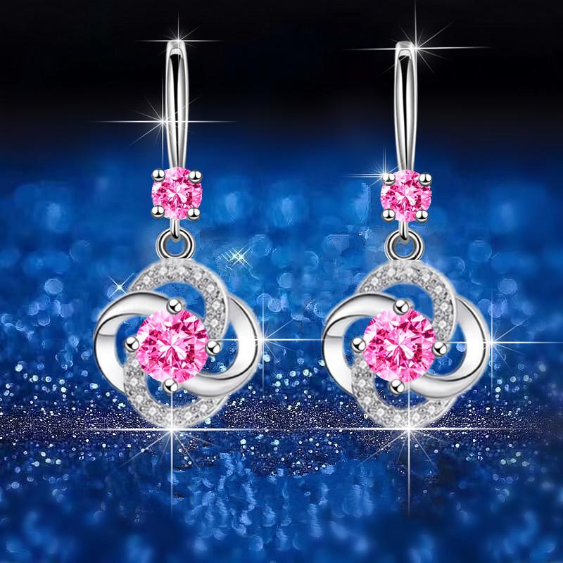 New Temperament Earrings Imitating S925 Silver Water Drop Zircon Medium and Long Four-leaf Clover Simple Earrings