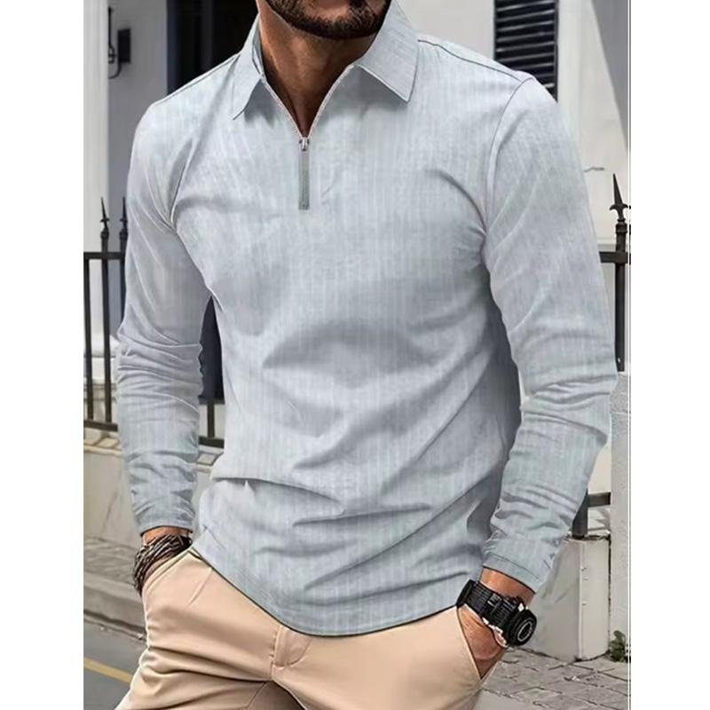 Мужская рубашка-поло с длинным рукавом в стиле business casual, весна-лето, поло на молнии, удобный и дышащий топ