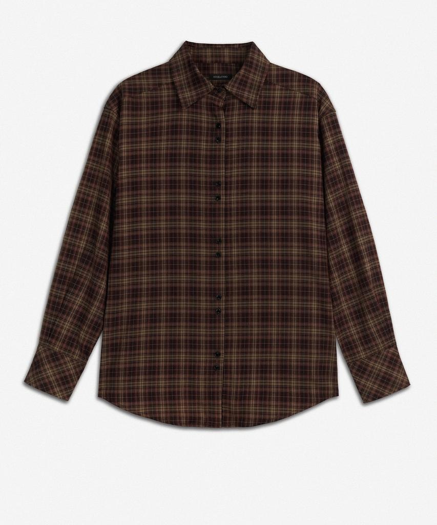 Hauseuobeupondeu Клетчатая рубашка на пуговицах-крестиках_Коричневая