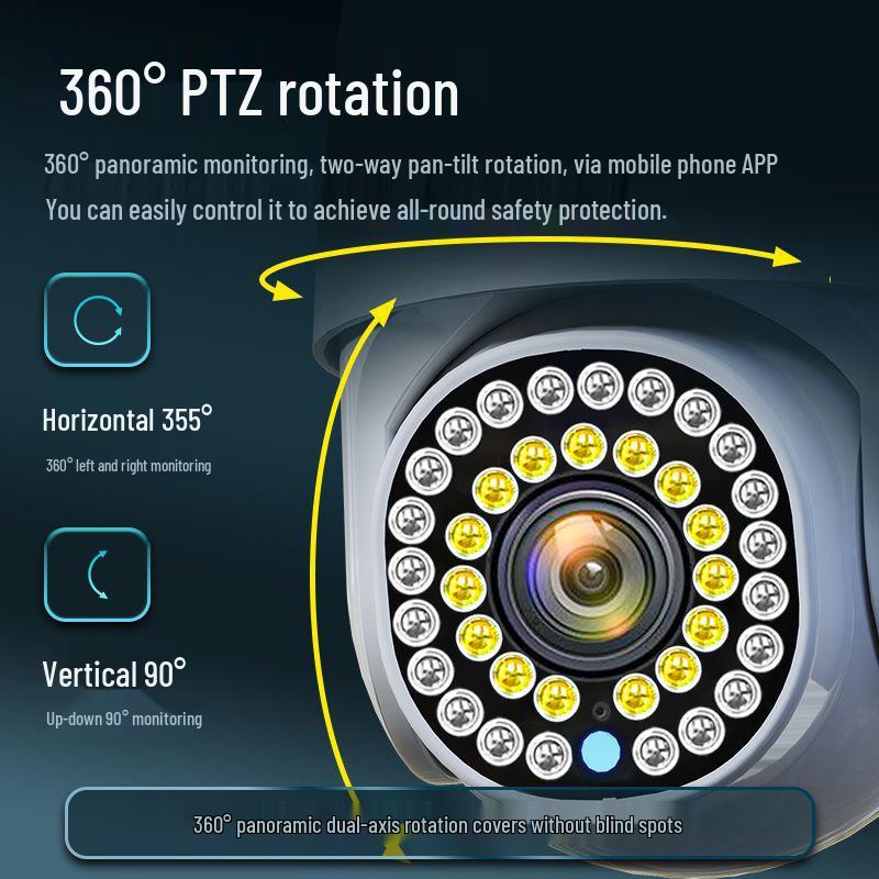 HD Беспроводная WiFi Умная Камера Наблюдения: Вращение на 360°, Ночное видение, Для помещений/улицы, Полноцветный панорамный вид