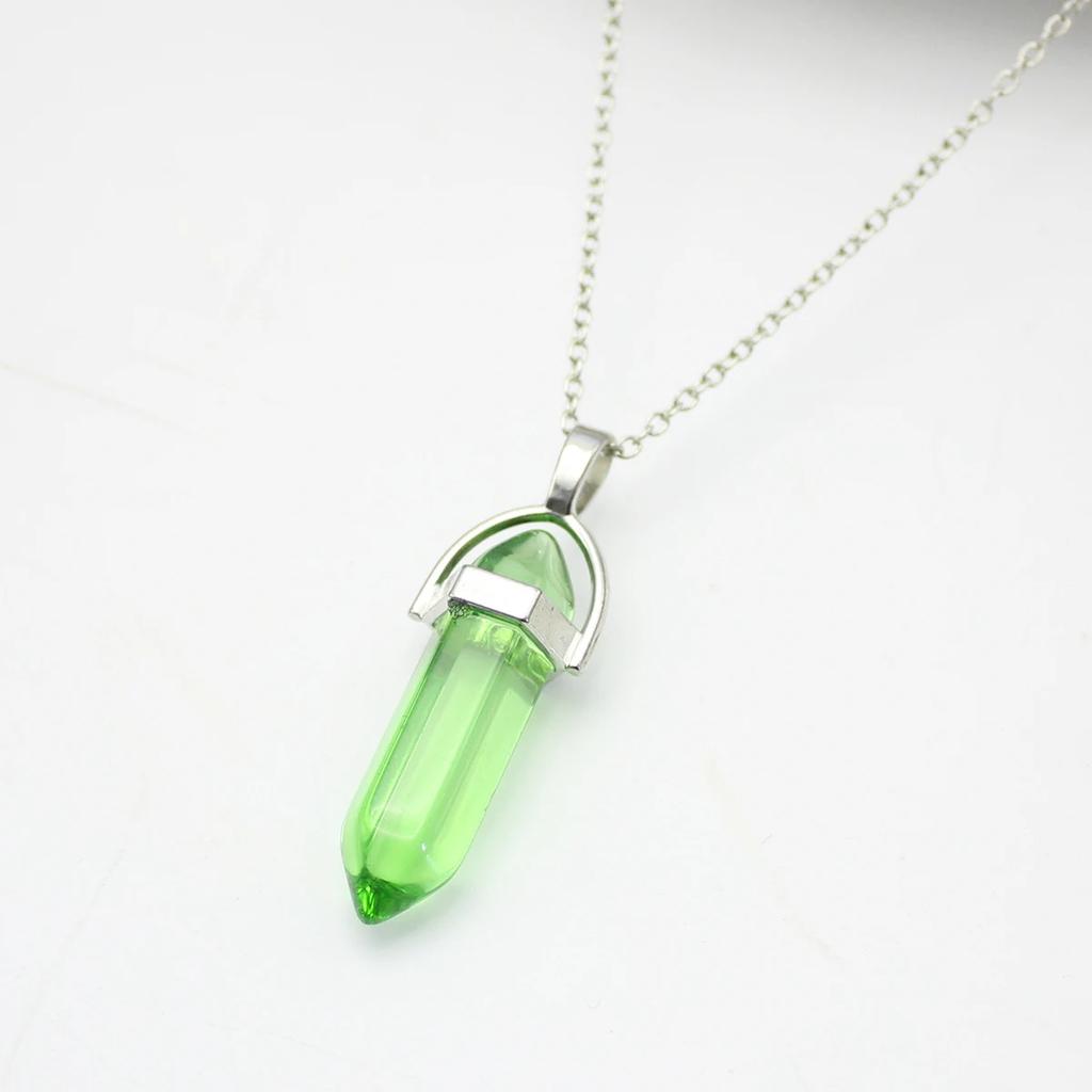 Hexagonal Column Pointed Reiki Chakra Natural Stone Pendant Necklace Women Girl Gift18inch Chain Lapis Opal Chunky Jewelry