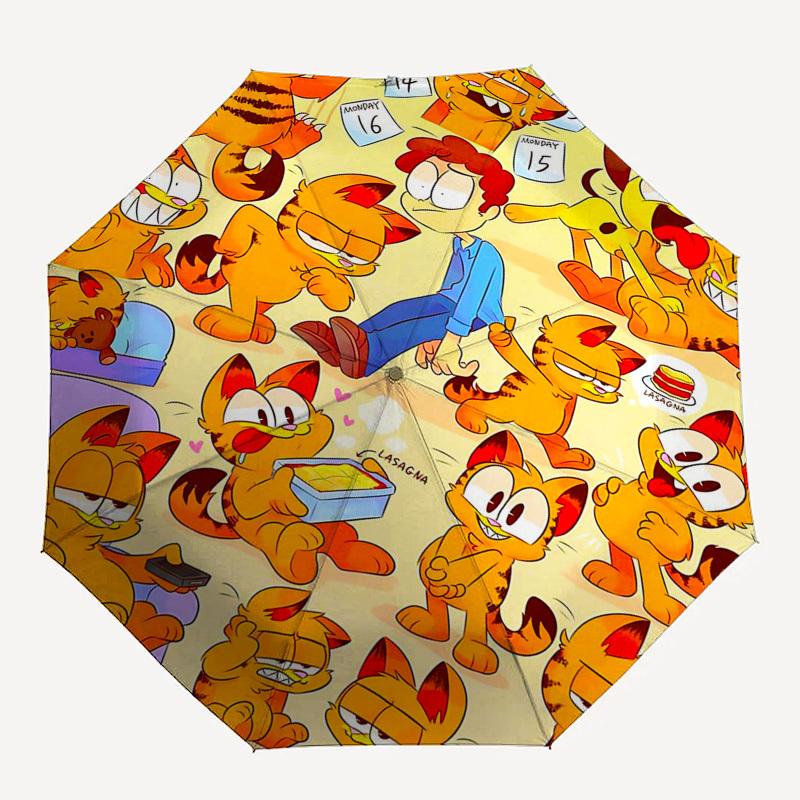 1 шт. Зонт Garfield для улицы - Автоматическое открытие/закрытие, Портативная 3-складная конструкция, Железный каркас с 8 ребрами, Идеальный подарок для поклонников, Путешественников, для повседневного использования. N015