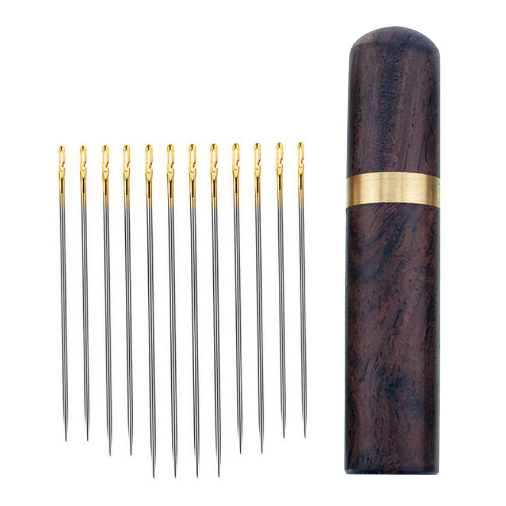 12Pcs Multi-Size Blind Needles Silver/Gold Tail Side Hole Needles for Elderly DIY Hand Sewing Embroidery Needlework Tool