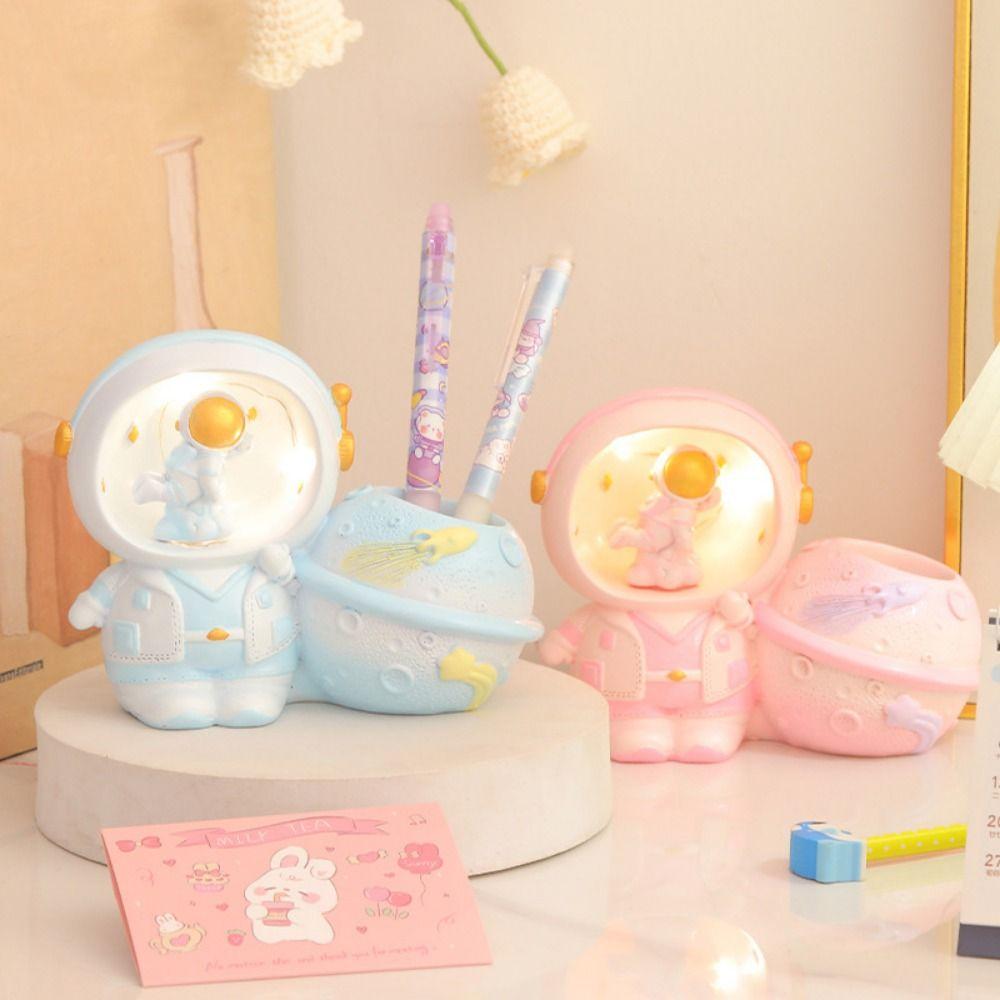 Little Bear/Pig LED Night Light Cartoon Makeup Brush Holder Astronaut Ornament Children's Gifts