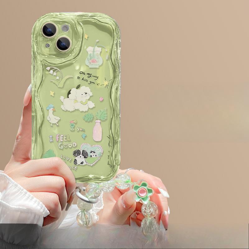 Подходит для Apple 15 Promax Чехол для мобильного телефона Iphone14 Summer Fresh Puppy Bracket Chain Прозрачный силиконовый женский