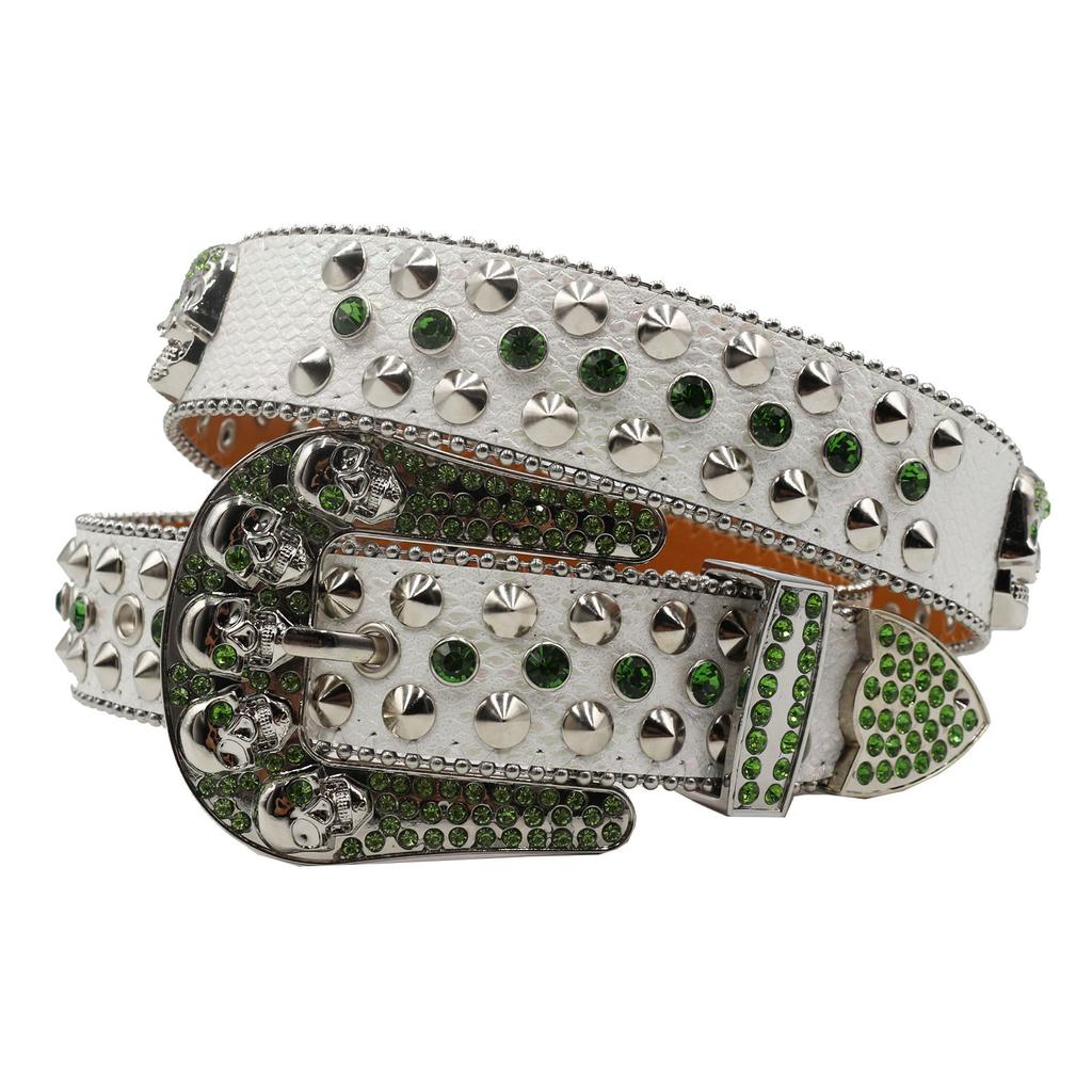 European And American Rivets Skull Rhinestone Inlaid Belt High-End Pin Buckle Full Of Diamonds Sequins Hip-Hop Decoration Nightclub Belt Women
