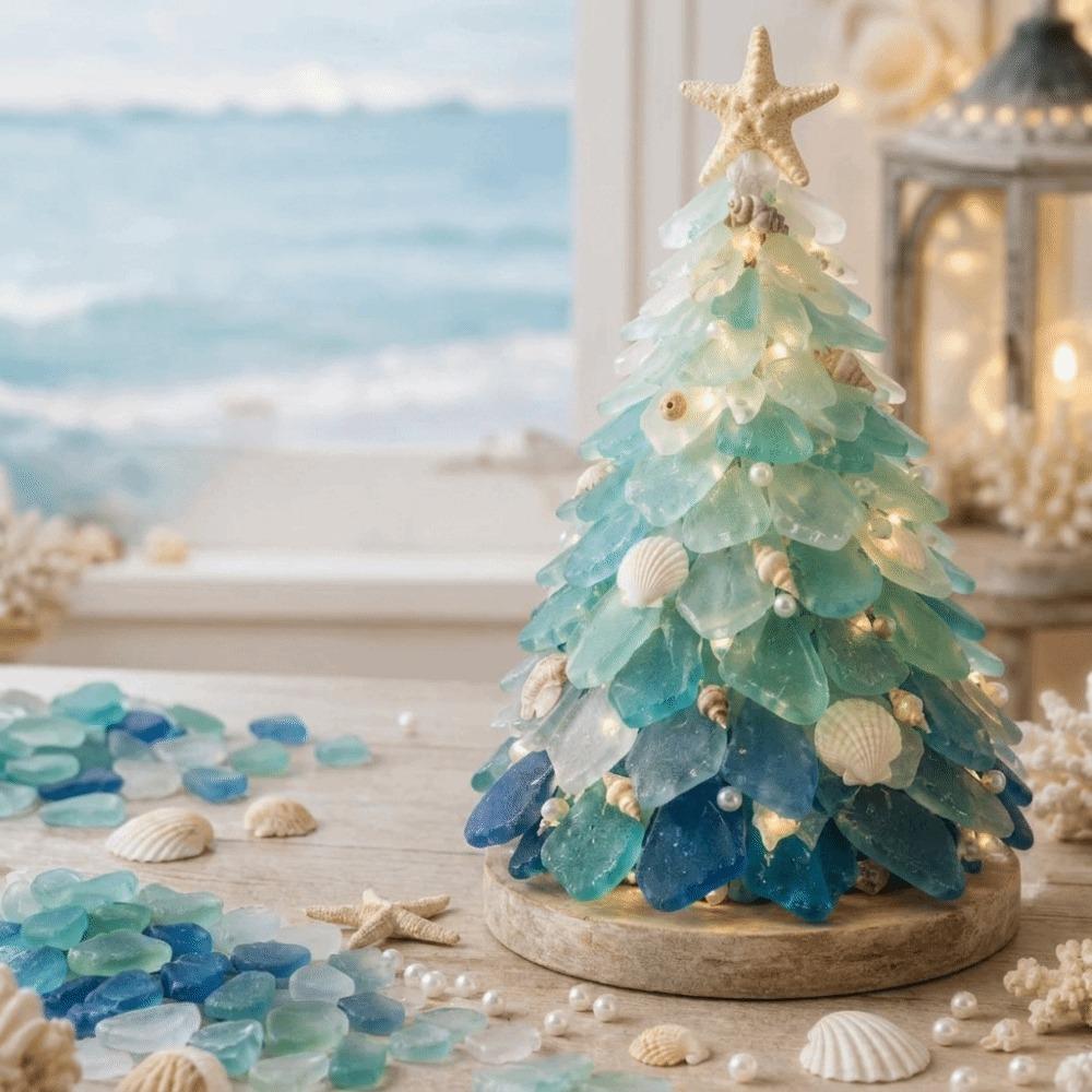 Tabletop Display DIY 3D Sea Glass Art Kit with LED Lights Holiday Tabletop Decor Crafts Home Decor