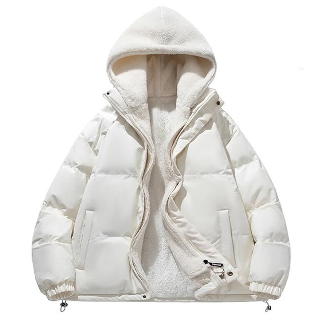 Mens Casual Fashion Trend Hooded Padded  Loose Lamb Wool Padded Jacket
