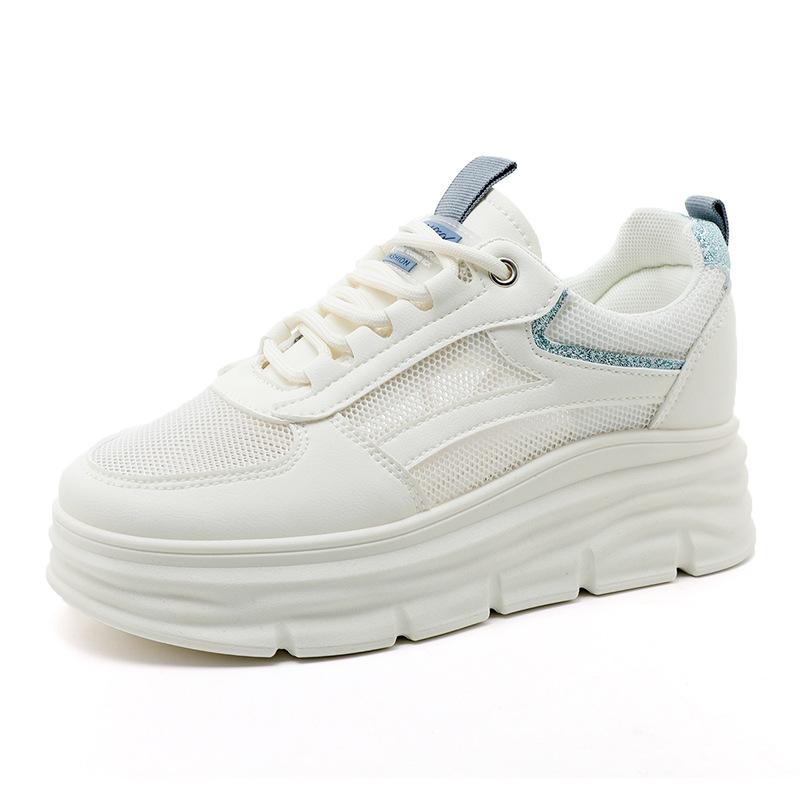 W3659 New Mesh Surface White Shoes  Spring and Summer Hollow-out Invisible Elevated Thick Bottom Students All-Match Breathable Mesh Shoes