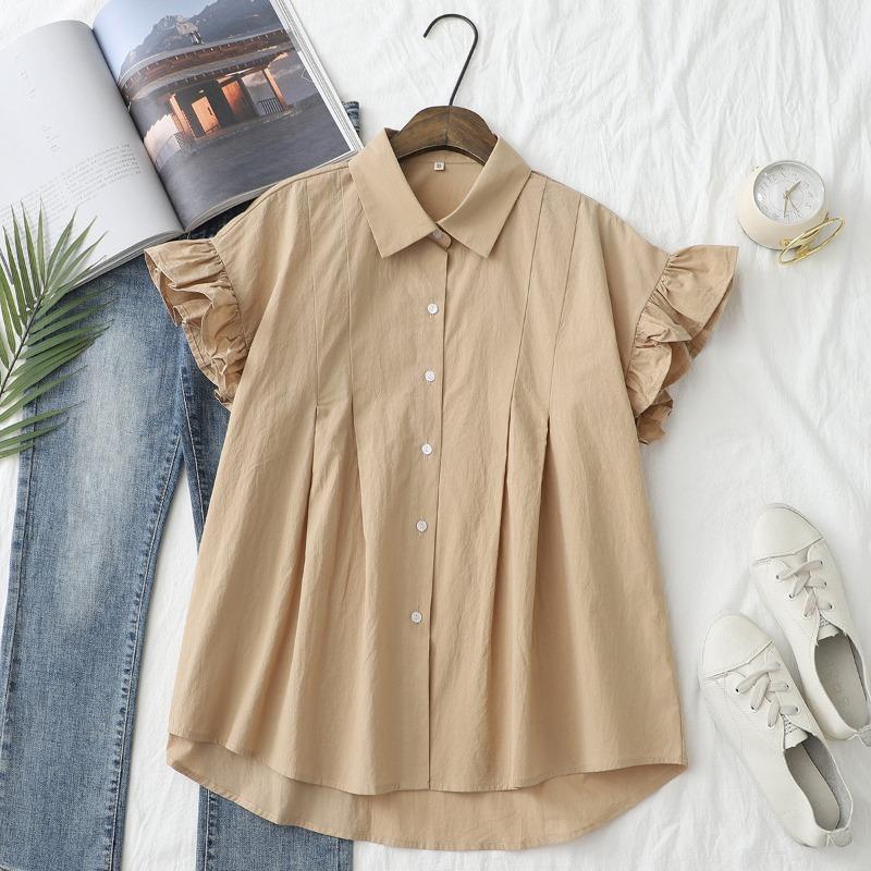 Loose Lotus Leaf Sleeve Short Sleeved Shirt for Women's Summer Design Slimming Shirts