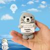 Funny Positive Crochet Seal Desktop Ornament Handmade Emotional Support Positive Seal Doll with Card Home Christmas Decoration