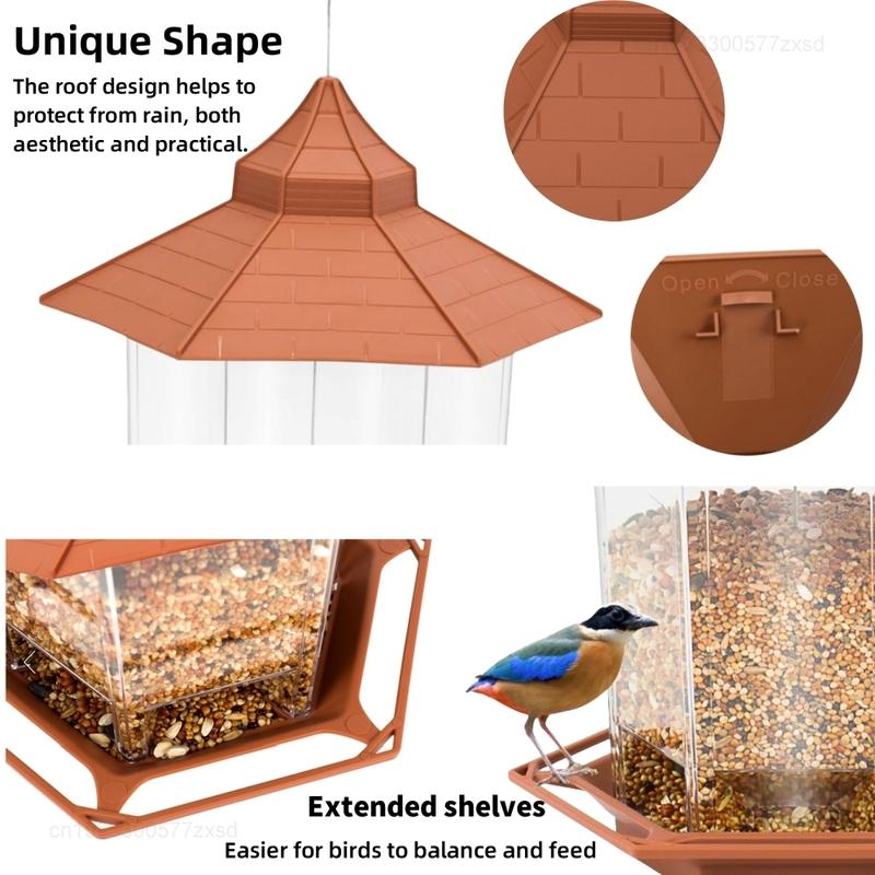 Automatic Bird Feeder Hanging Food Feeding Tool Gazebo Outdoor Birds Feeder Multiple Hole Nut Feeding House Bird Food Container