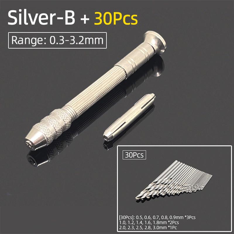 Мини-микро-алюминиевая двойная ручная дрель 0,3-3,2 мм, бесключевой патрон, ручные вращающиеся инструменты, ювелирные изделия, часы, сверление + спиральные сверла