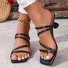 Medium Heel Two Wearing Sandals Women's Summer Fashion Trend Black Large Size Solid Color Square Head High Heel Cool Slippers Outside Wear