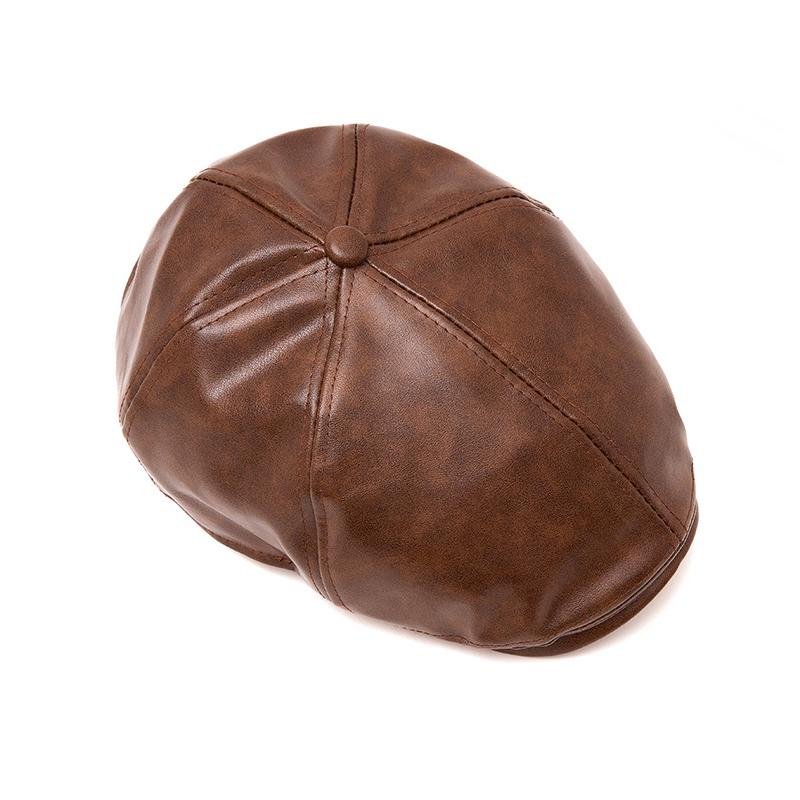Autumn Winter Leather Warm Forward Hat Men's Vintage Paintsman Hat Beret Cap