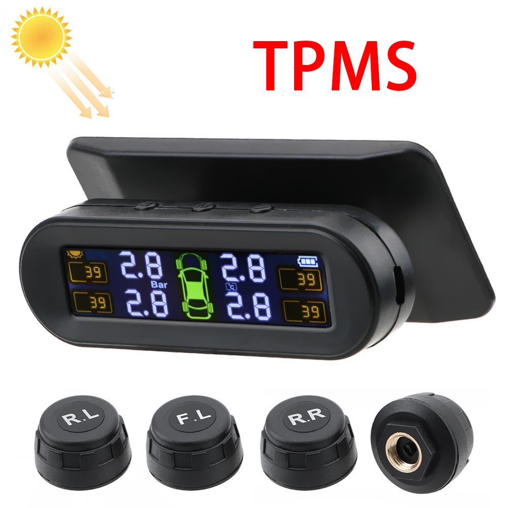 Intelligent Tire Pressure Monitoring System Solar Wireless TPMS Temperature Warning with 4 Sensor IP67 Waterproof Auto Monitor