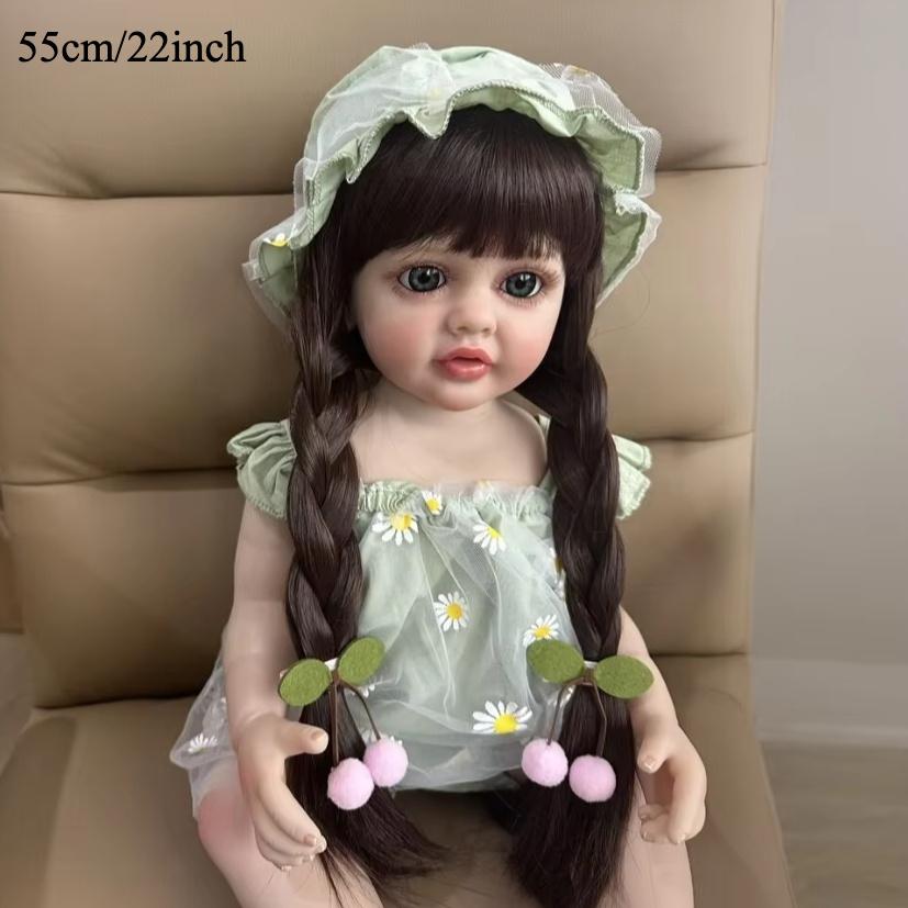 BZDOLL 55 см Мягкий винил Полное тело Реборн Кукла 22 дюйма Девочка Новорожденная Классическое нарядное платье Прекрасный подарок на день рождения Игрушка для купания Длинные волосы Кукла-принцесса