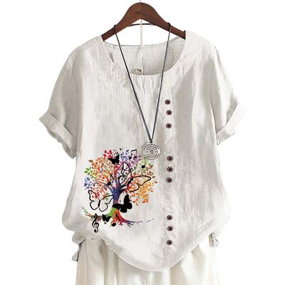 Классический женский топ с круглым вырезом, 11 яркими принтами и пуговицами