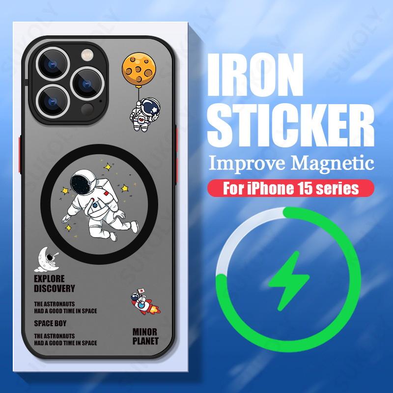 Для iPhone 15 Pro Max 14 15 Pro 13 14 15 Pro Max Мультяшный Астронавт Акриловый Чехол для Телефона с Поддержкой Magsafe Беспроводной Зарядки Задняя Крышка