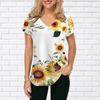 Женские топы с V-образным вырезом и коротким рукавом с принтом подсолнухов, свободная футболка, повседневная блузка