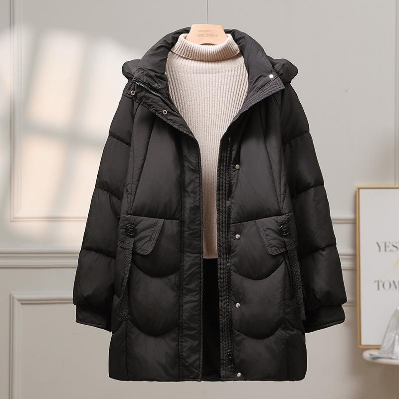 Средняя и длинная куртка-пуховик женская 2024 новая корейская версия белая утиная пуховая толстая свободная куртка маленькая хлебная