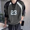 Men V Neck Long Sleeve Stitching Letter Print T-shirts Casual Tops