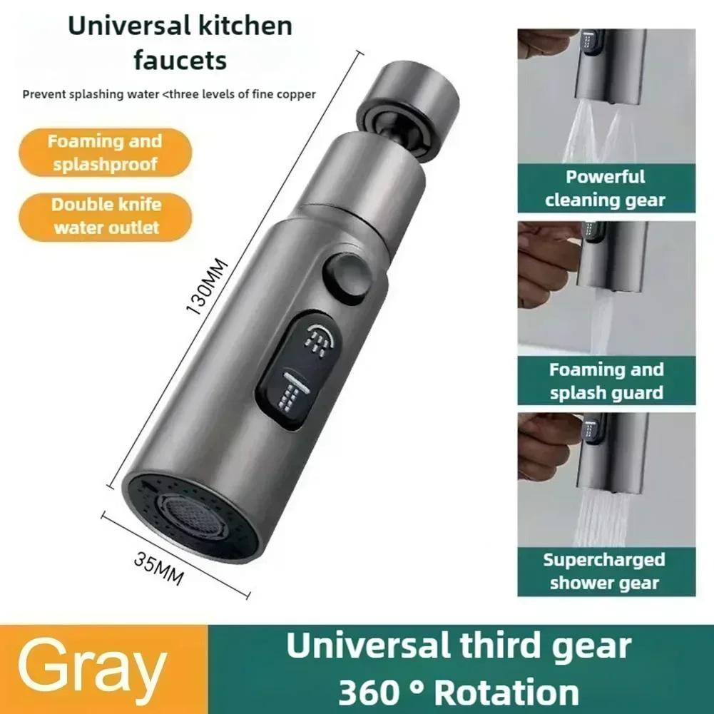 Three Function Swivel Kitchen Faucet Spray Head Adjustable Water Flow ABS Material Compatible with Standard Faucets