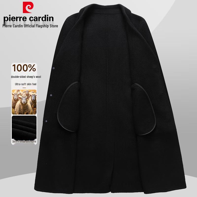 Pierre Cardin Мужское двустороннее длинное шерстяное пальто из 100% мериносовой шерсти
