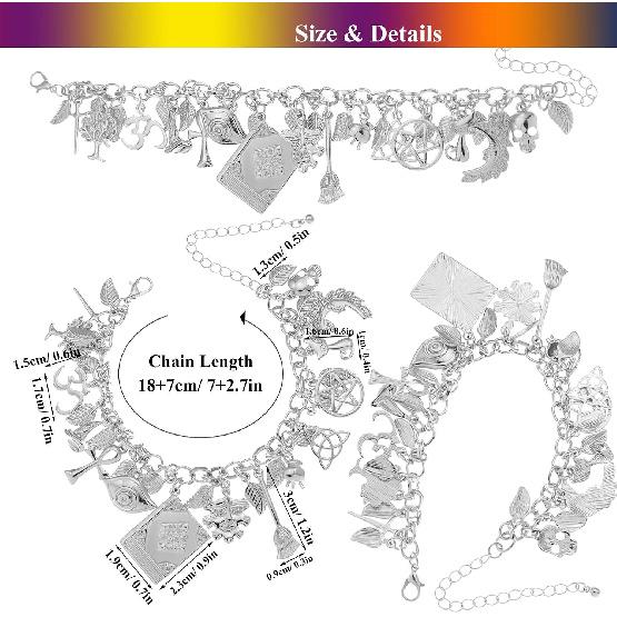 RechicGu Mythology Fairytale Lucky Charms Cuff Bangle Bracelet Cross Leaf Moon Face Celtic Cat