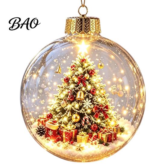 Personalized Christmas Gift Ideas Lighted Ball Ornaments, 3D Miniature Scene Hanging with Warm LED Unique Souvenir Gifts Light, Clear Acrylic