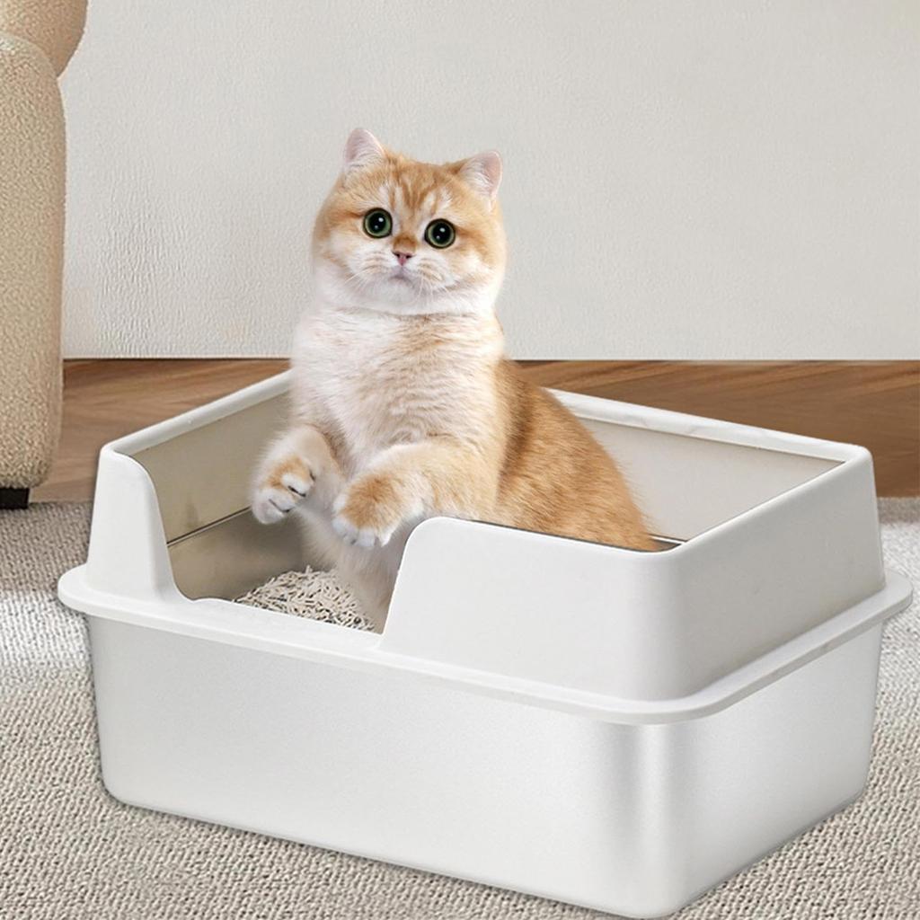 Открытый кошачий туалет с ободом, кошачий туалет из нержавеющей стали, открытый кошачий туалет с высоким ободом, большой поддон-миска, маленький без крышки
