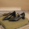 57007 [sheepskin] Silver High Heels Women's 2025 New Pointed One-word with Thick Heel Mary Jane Single Shoes