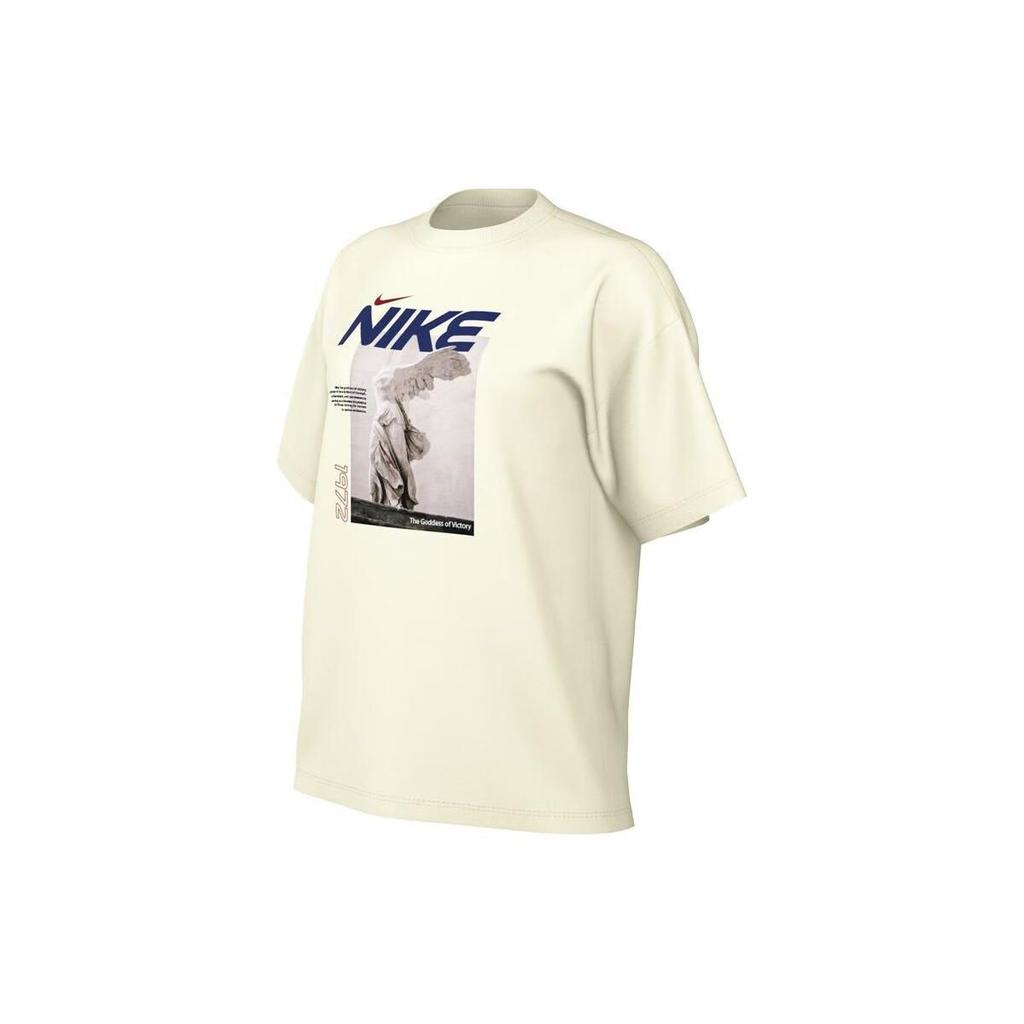 Nike Sportswear Trendy Casual Letter Print Pattern Pullover Round Neck Short Sleeve T-Shirt Women T-Shirts Beige HF6292133